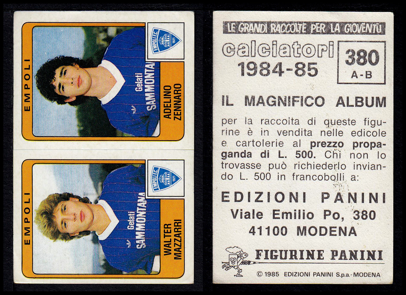 Figurine Panini - Calciatori 1984/85 - Mancolista SERIE B - Fascia 305/399