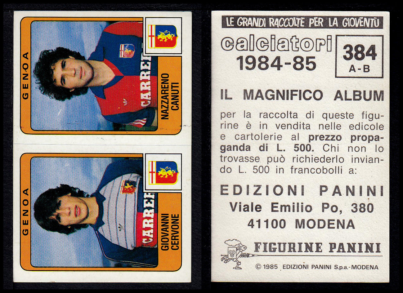 Figurine Panini - Calciatori 1984/85 - Mancolista SERIE B - Fascia 305/399