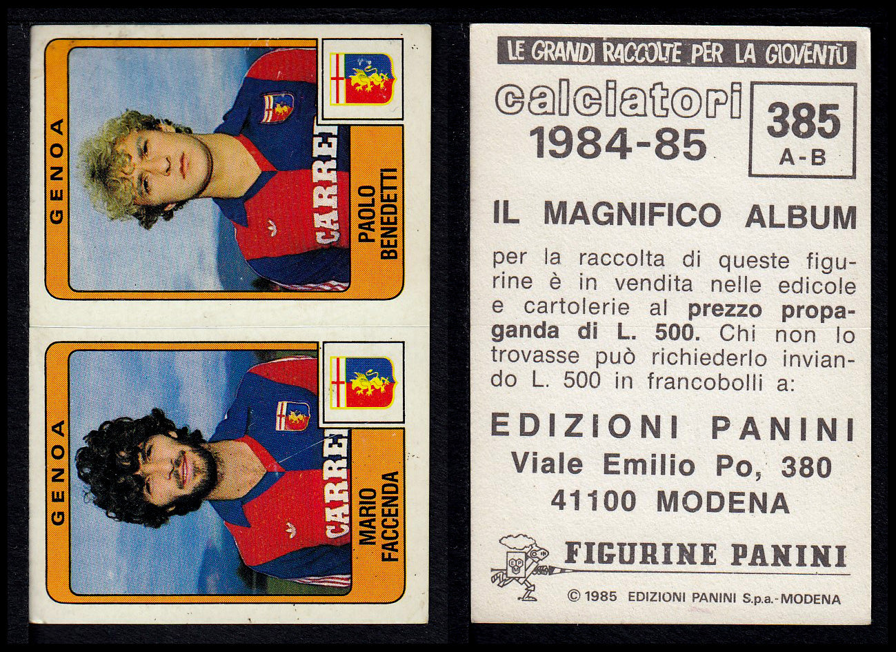 Figurine Panini - Calciatori 1984/85 - Mancolista SERIE B - Fascia 305/399