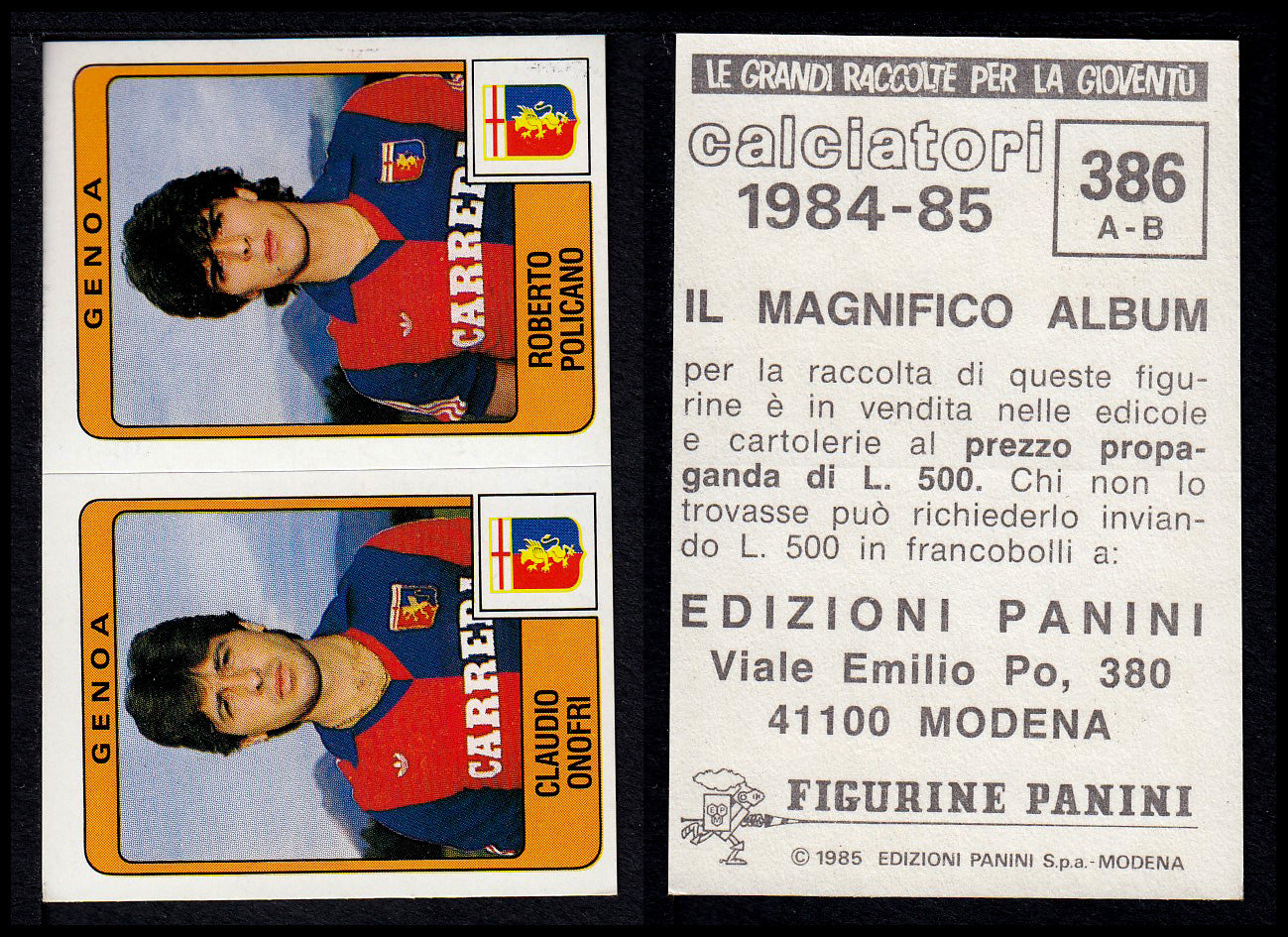 Figurine Panini - Calciatori 1984/85 - Mancolista SERIE B - Fascia 305/399