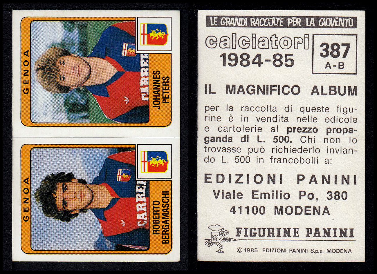 Figurine Panini - Calciatori 1984/85 - Mancolista SERIE B - Fascia 305/399