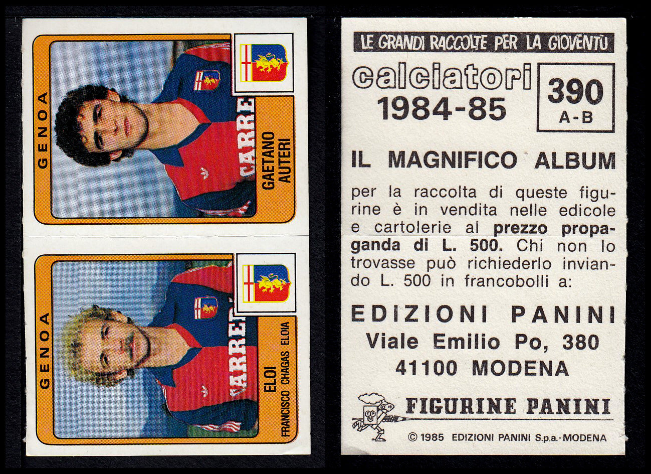 Figurine Panini - Calciatori 1984/85 - Mancolista SERIE B - Fascia 305/399