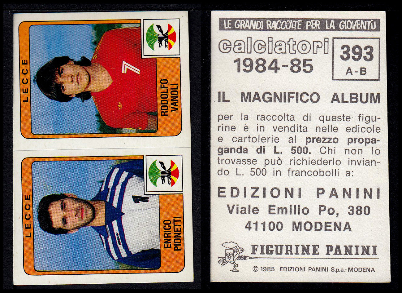 Figurine Panini - Calciatori 1984/85 - Mancolista SERIE B - Fascia 305/399