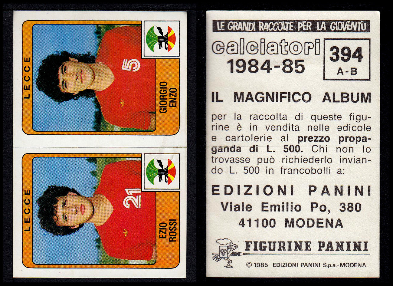 Figurine Panini - Calciatori 1984/85 - Mancolista SERIE B - Fascia 305/399