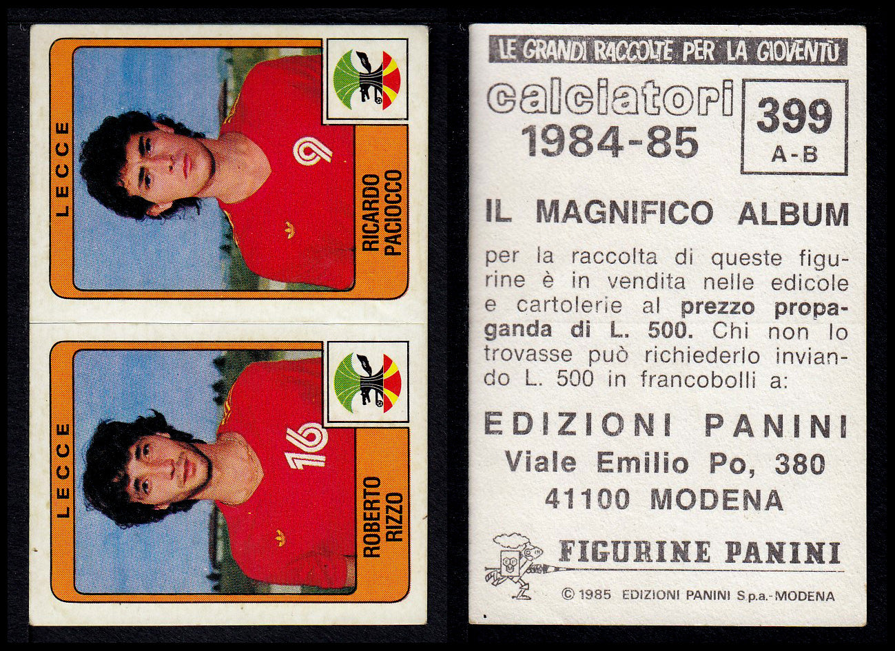 Figurine Panini - Calciatori 1984/85 - Mancolista SERIE B - Fascia 305/399
