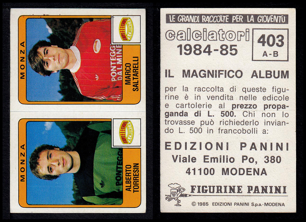 Figurine Panini - Calciatori 1984/85 - Mancolista SERIE B - Fascia 400/494