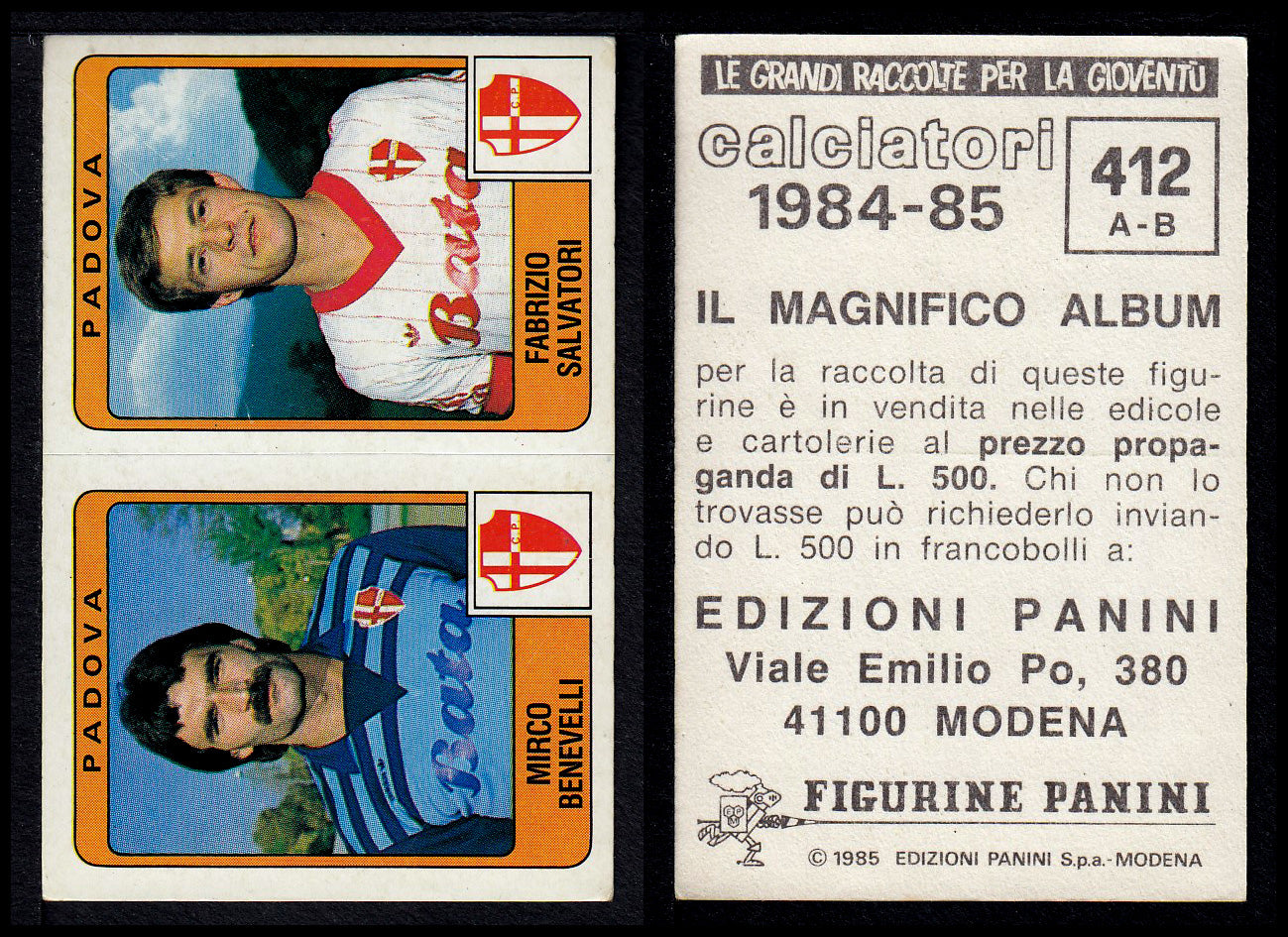 Figurine Panini - Calciatori 1984/85 - Mancolista SERIE B - Fascia 400/494