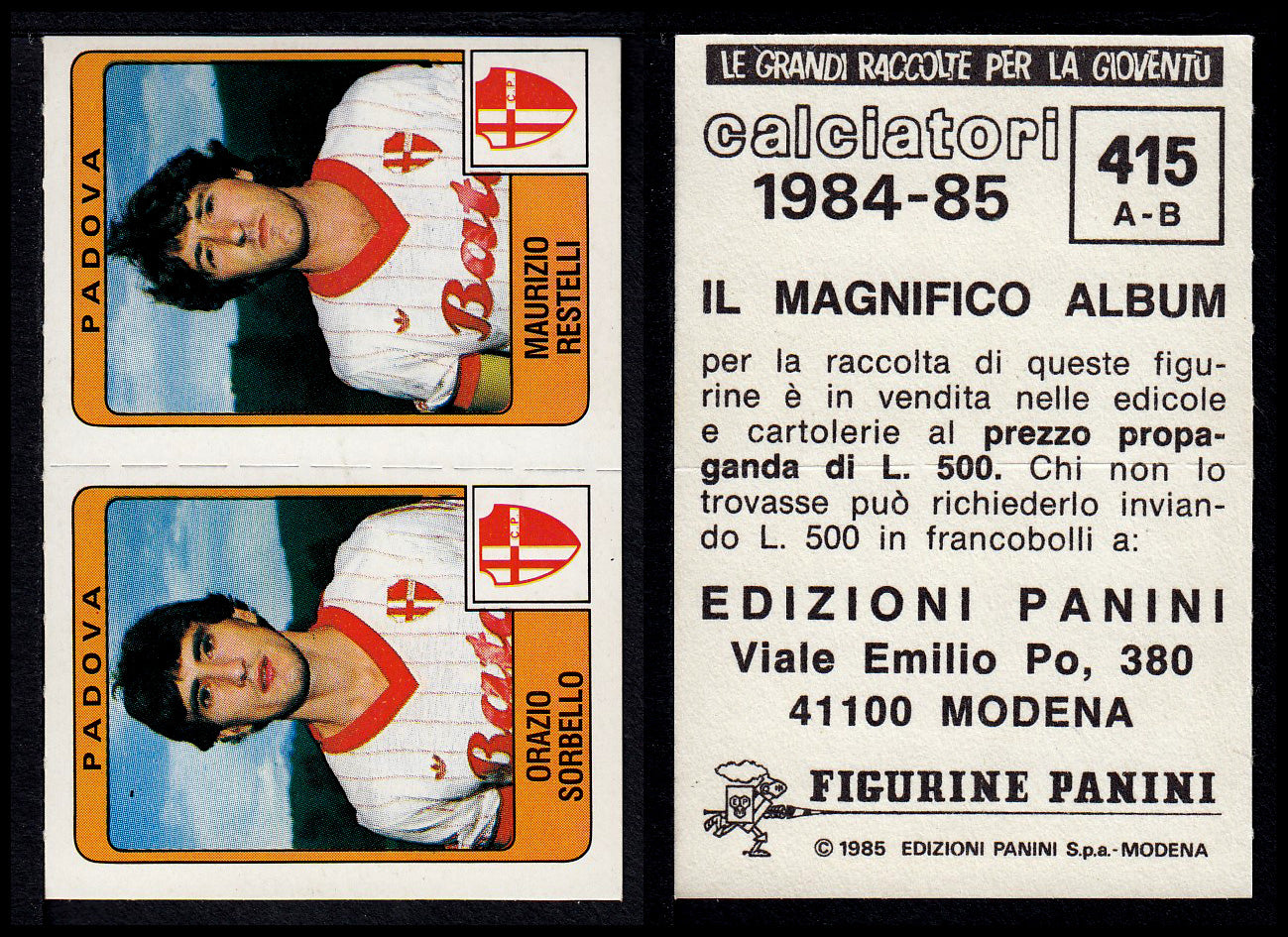 Figurine Panini - Calciatori 1984/85 - Mancolista SERIE B - Fascia 400/494