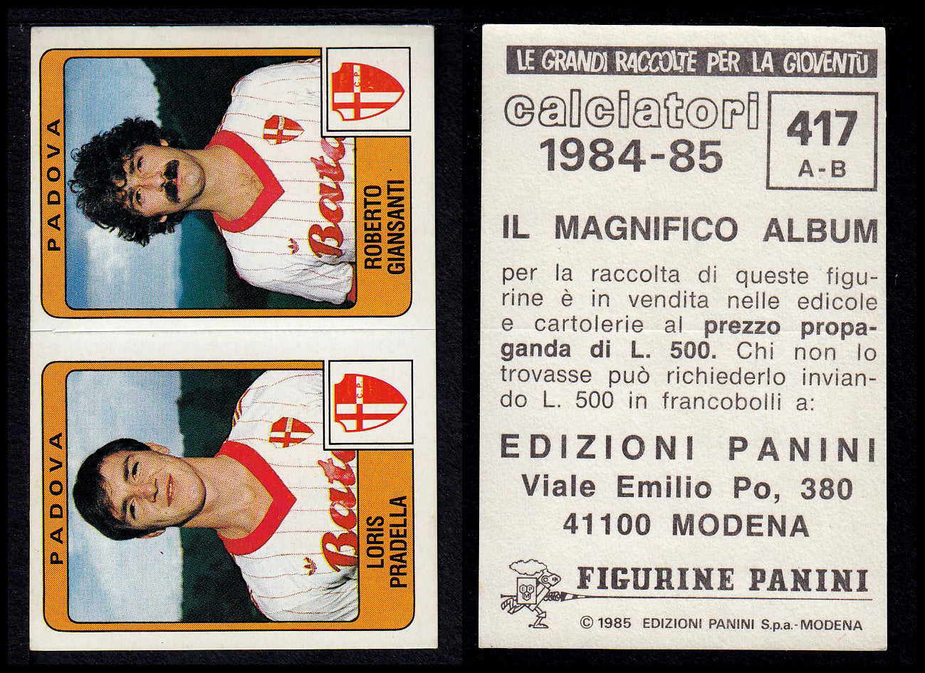 Figurine Panini - Calciatori 1984/85 - Mancolista SERIE B - Fascia 400/494