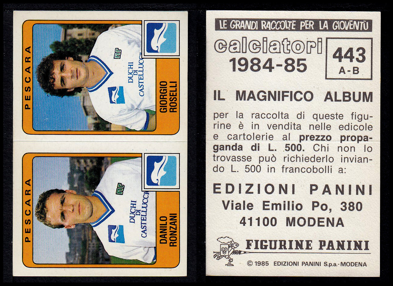 Figurine Panini - Calciatori 1984/85 - Mancolista SERIE B - Fascia 400/494