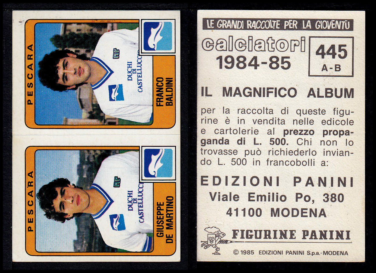 Figurine Panini - Calciatori 1984/85 - Mancolista SERIE B - Fascia 400/494
