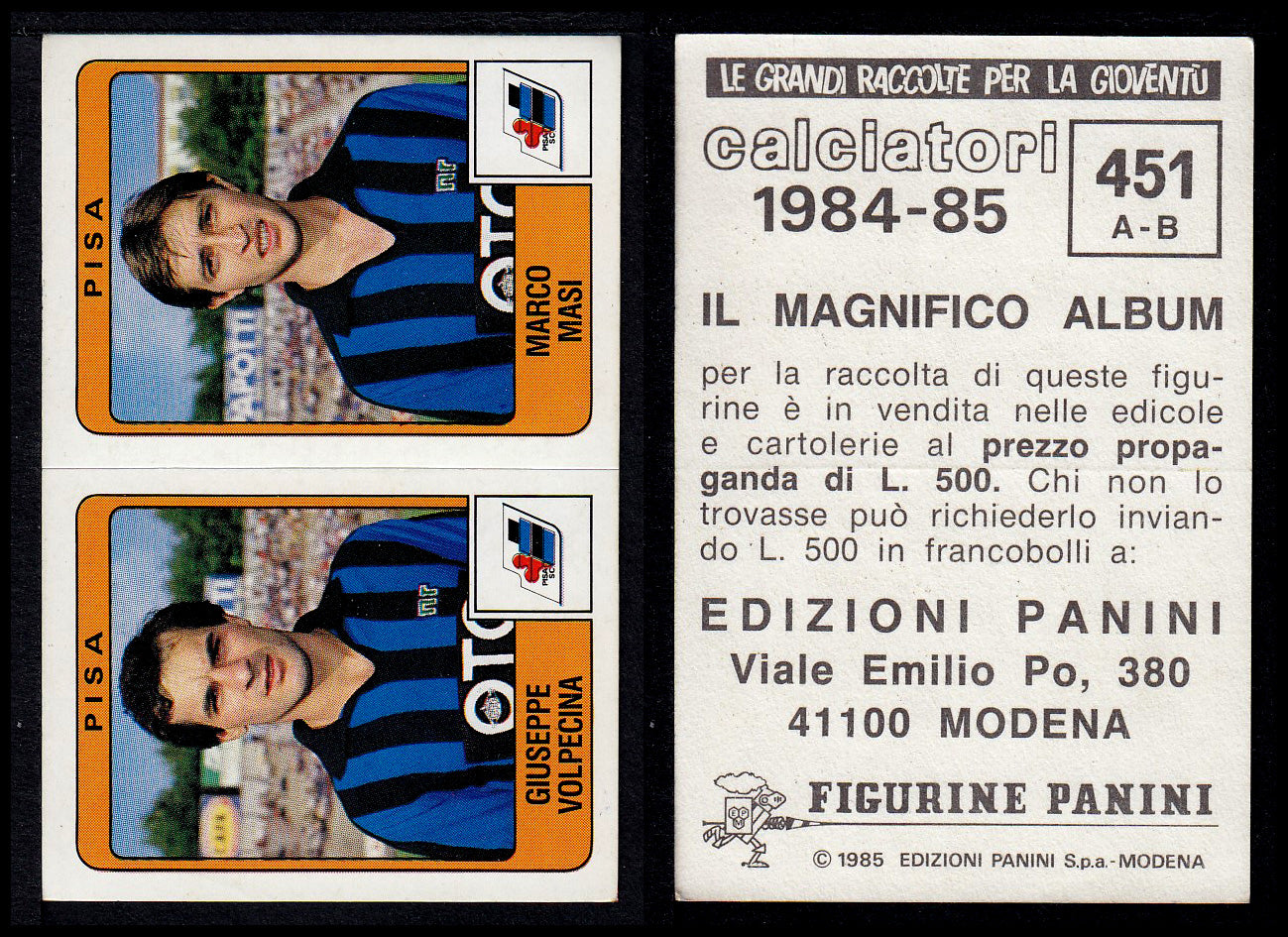 Figurine Panini - Calciatori 1984/85 - Mancolista SERIE B - Fascia 400/494