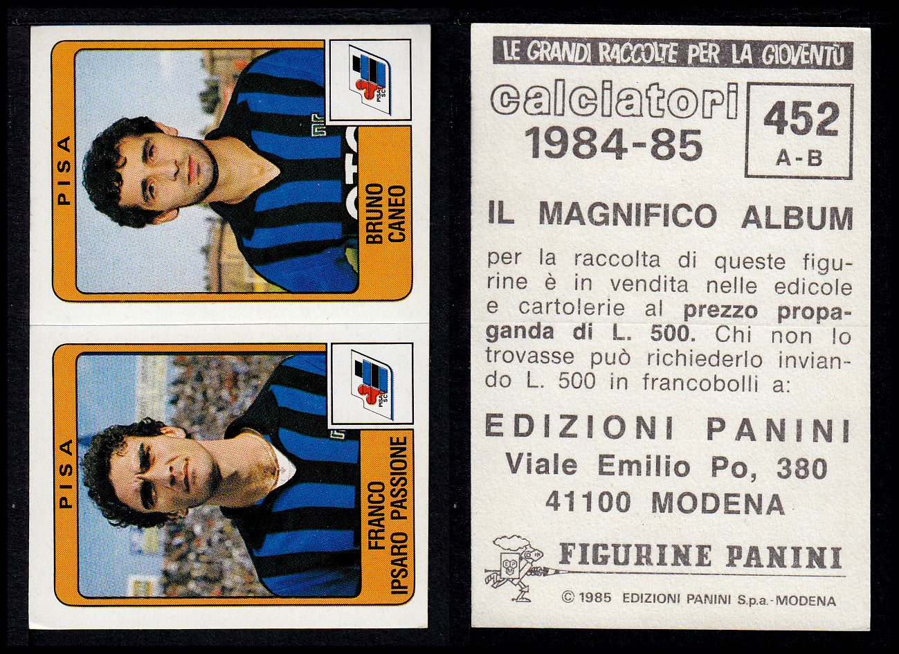 Figurine Panini - Calciatori 1984/85 - Mancolista SERIE B - Fascia 400/494