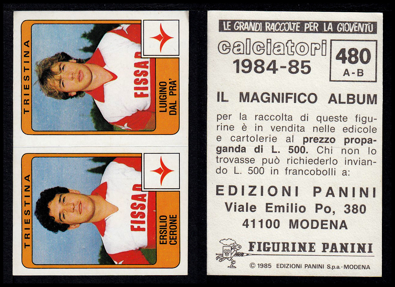 Figurine Panini - Calciatori 1984/85 - Mancolista SERIE B - Fascia 400/494