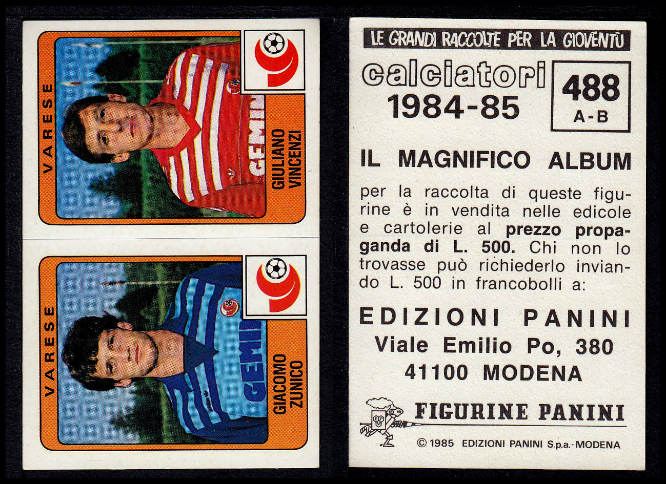 Figurine Panini - Calciatori 1984/85 - Mancolista SERIE B - Fascia 400/494