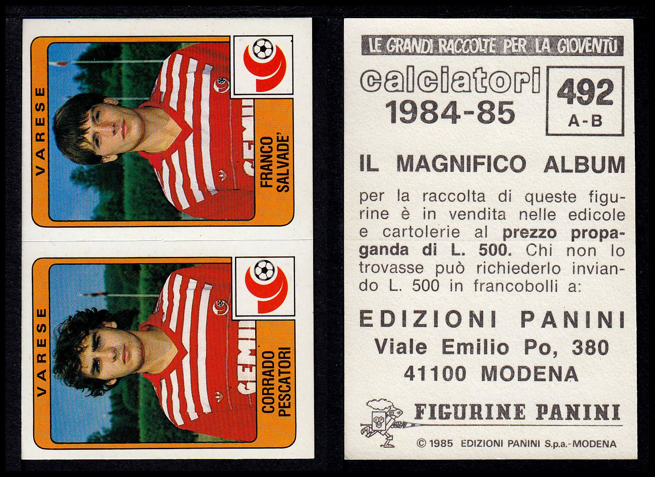 Figurine Panini - Calciatori 1984/85 - Mancolista SERIE B - Fascia 400/494