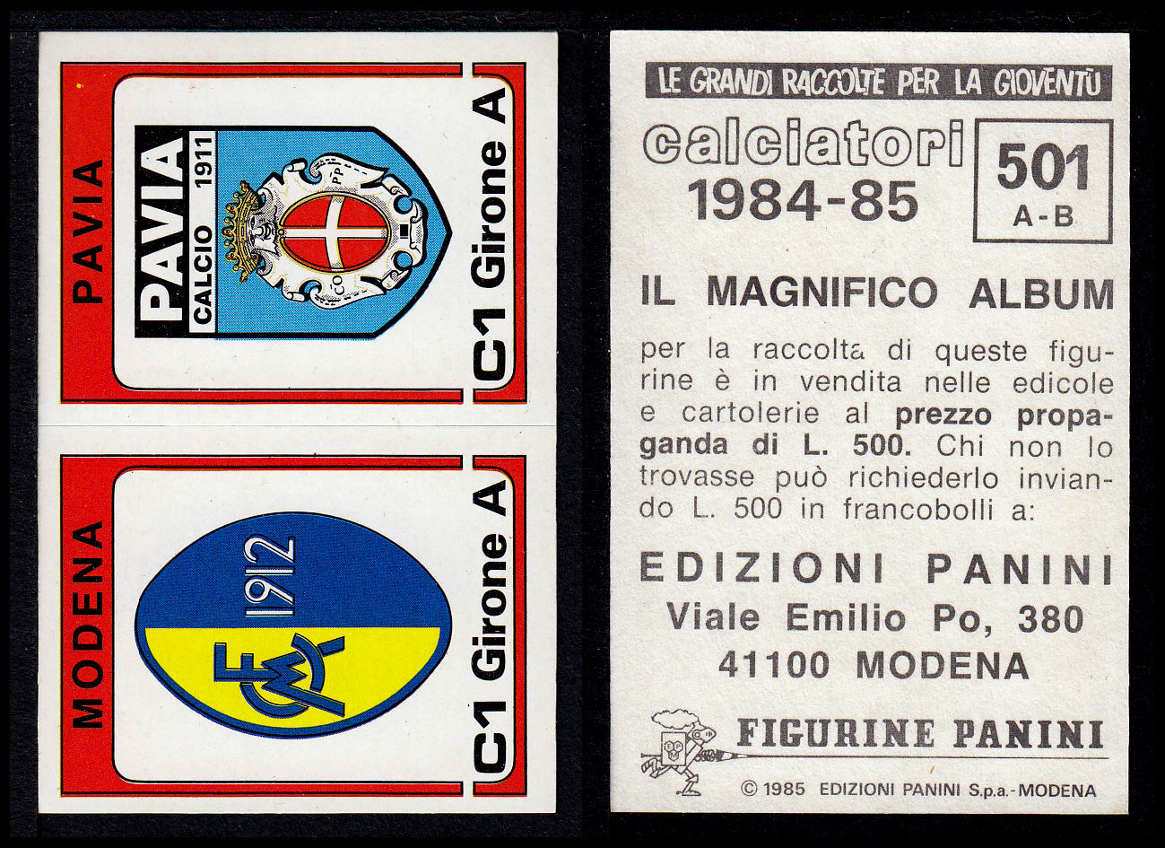 Figurine Panini - Calciatori 1984/85 - Mancolista SERIE C - Fascia 495/584