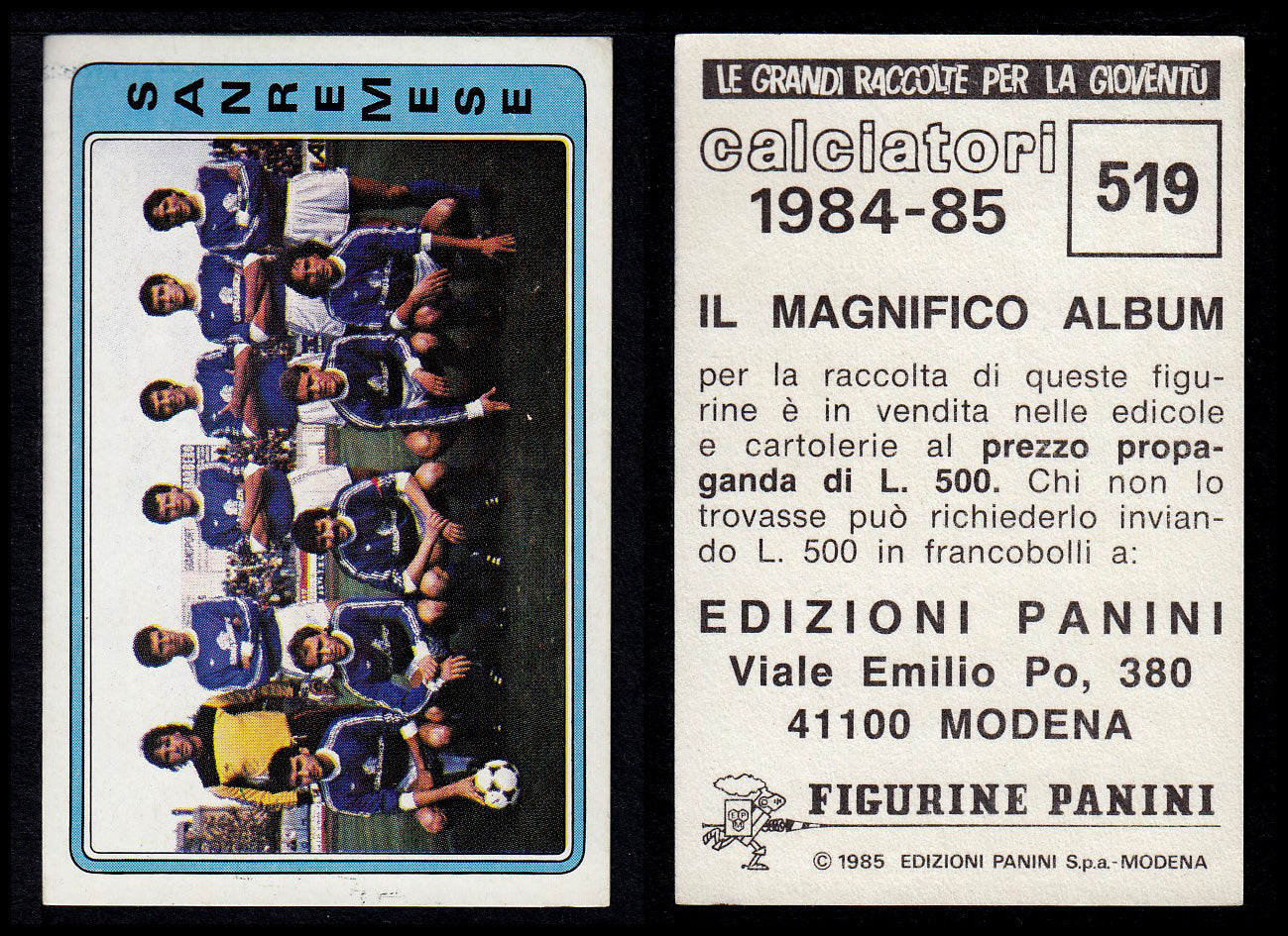 Figurine Panini - Calciatori 1984/85 - Mancolista SERIE C - Fascia 495/584
