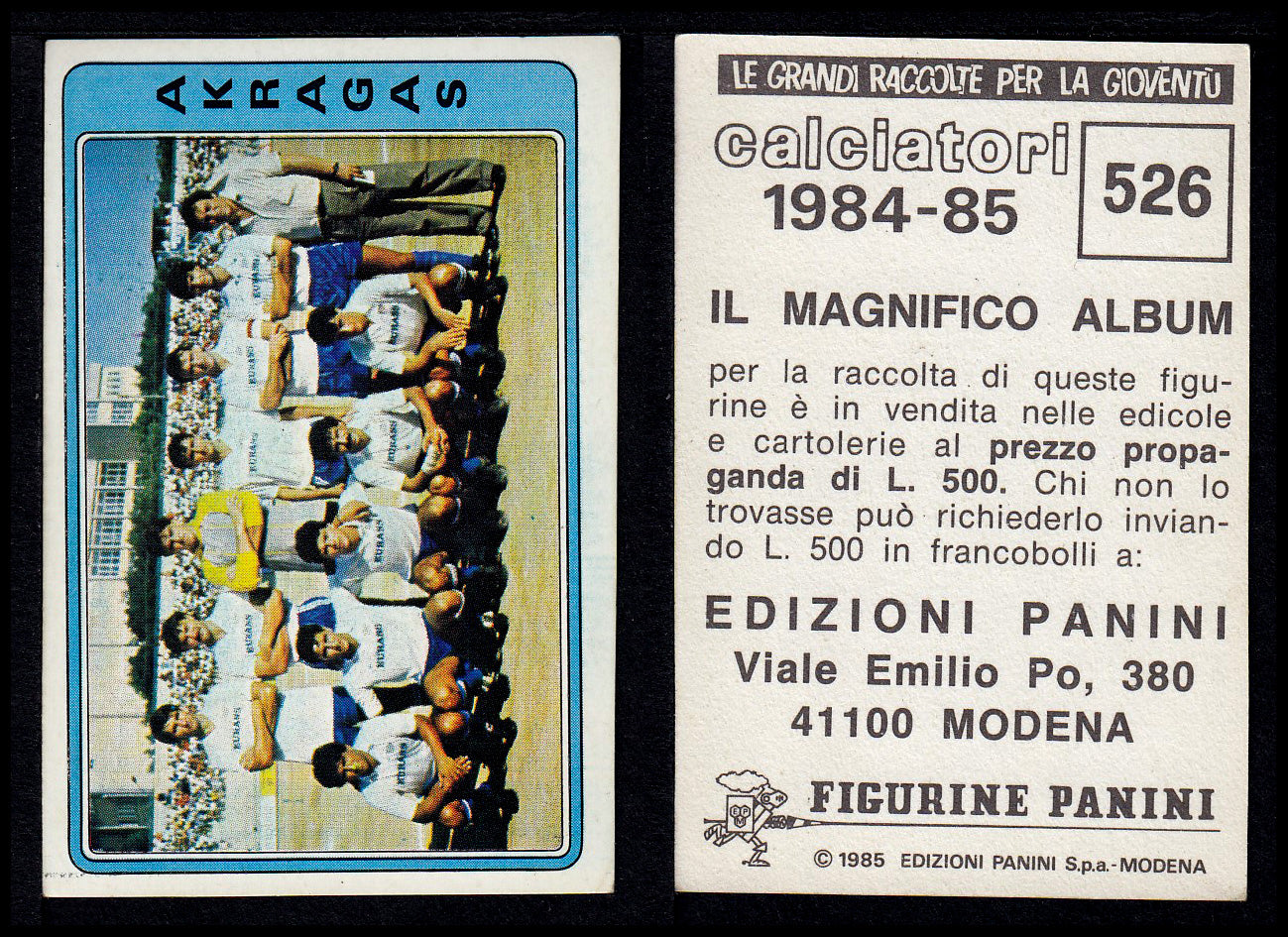 Figurine Panini - Calciatori 1984/85 - Mancolista SERIE C - Fascia 495/584