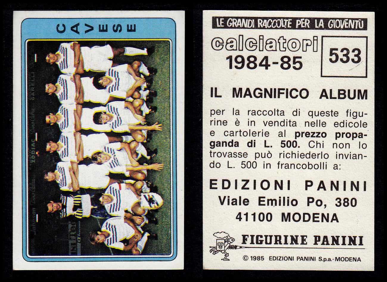 Figurine Panini - Calciatori 1984/85 - Mancolista SERIE C - Fascia 495/584