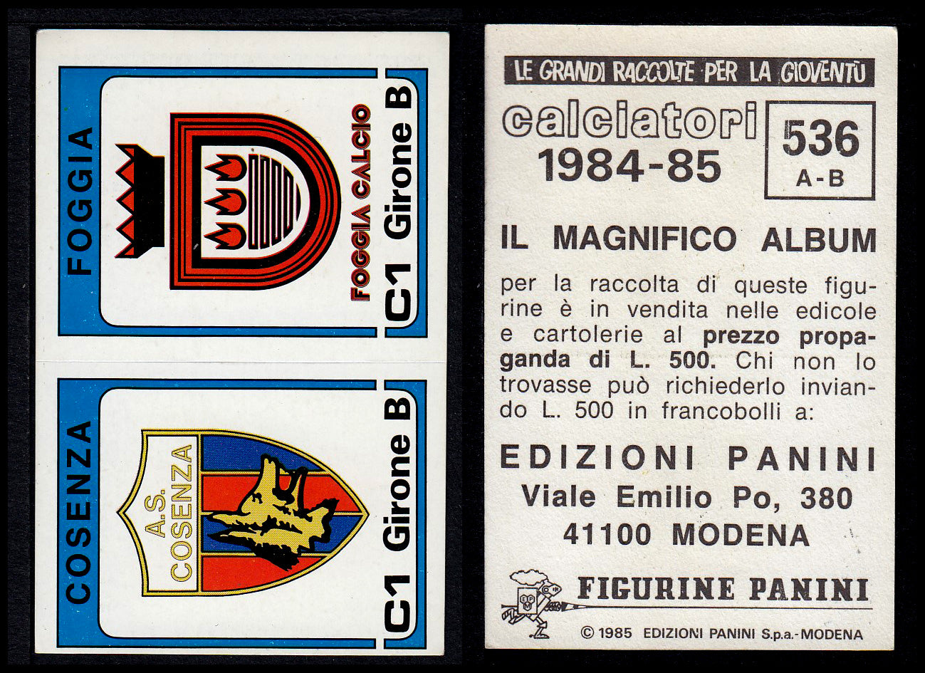 Figurine Panini - Calciatori 1984/85 - Mancolista SERIE C - Fascia 495/584