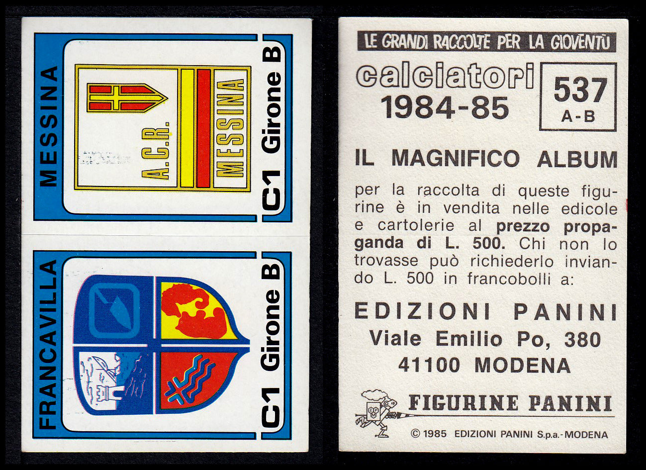 Figurine Panini - Calciatori 1984/85 - Mancolista SERIE C - Fascia 495/584