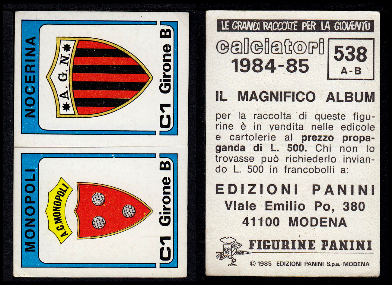 Figurine Panini - Calciatori 1984/85 - Mancolista SERIE C - Fascia 495/584