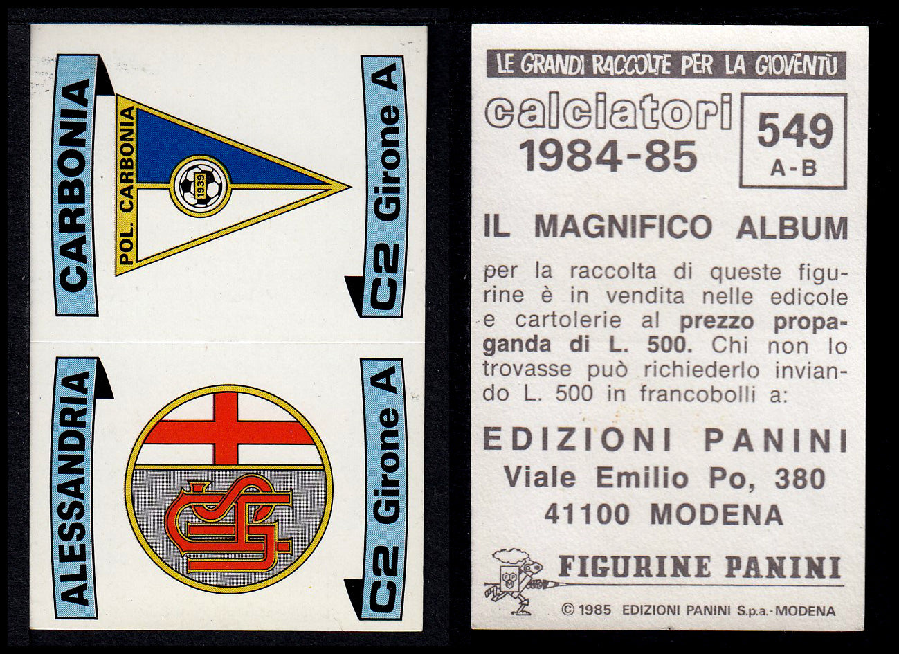 Figurine Panini - Calciatori 1984/85 - Mancolista SERIE C - Fascia 495/584