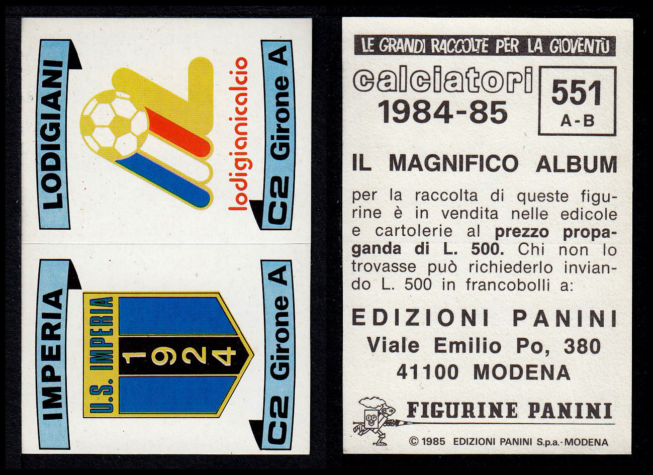 Figurine Panini - Calciatori 1984/85 - Mancolista SERIE C - Fascia 495/584