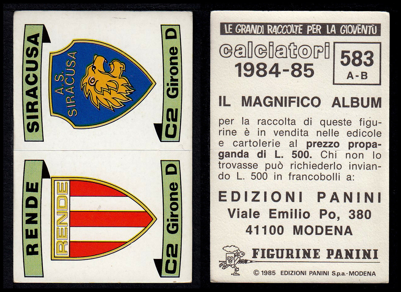 Figurine Panini - Calciatori 1984/85 - Mancolista SERIE C - Fascia 495/584