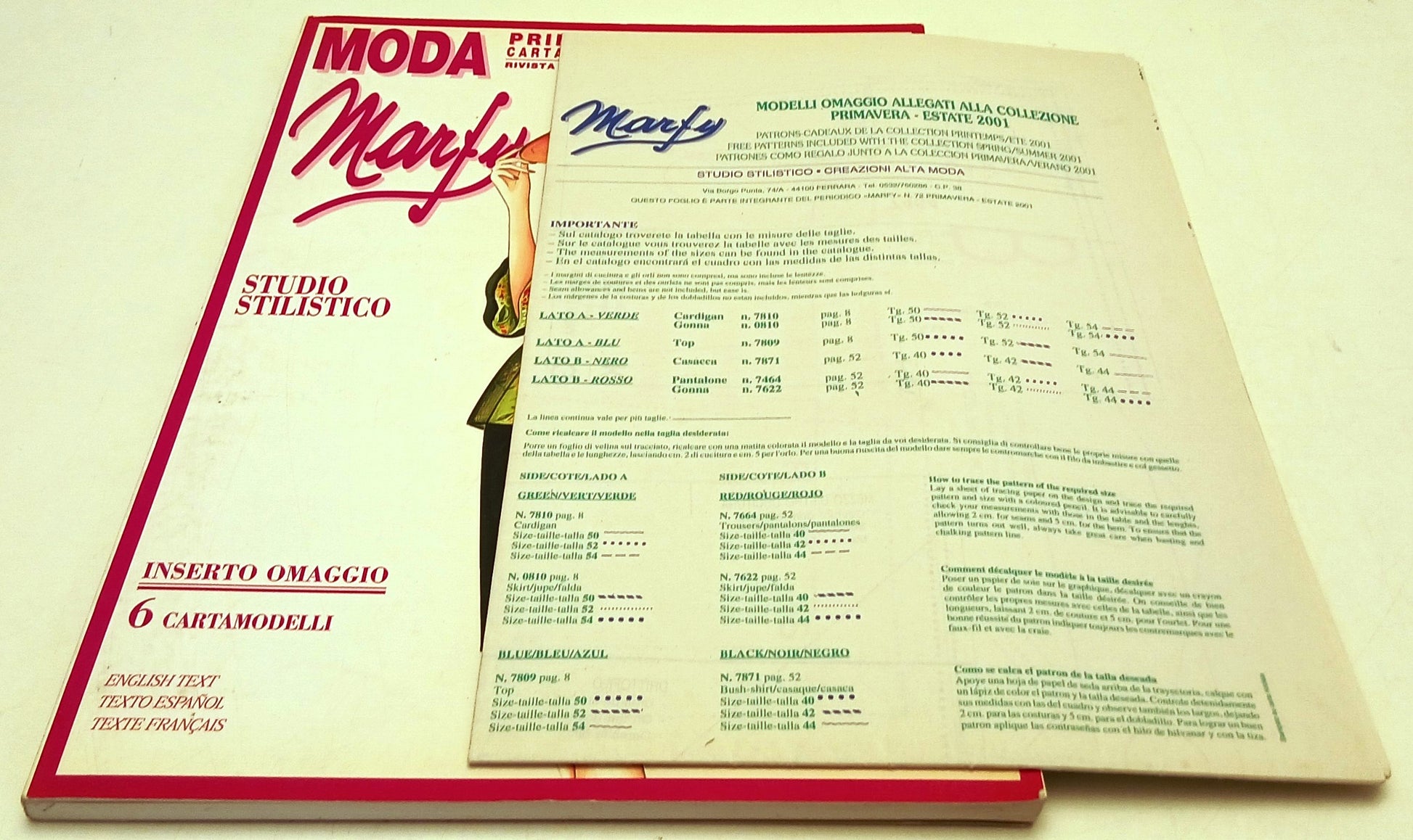 Rivista Fashion Design Marfy 72 Moda Primavera-Estate 2001 Cartamodelli - YFS825