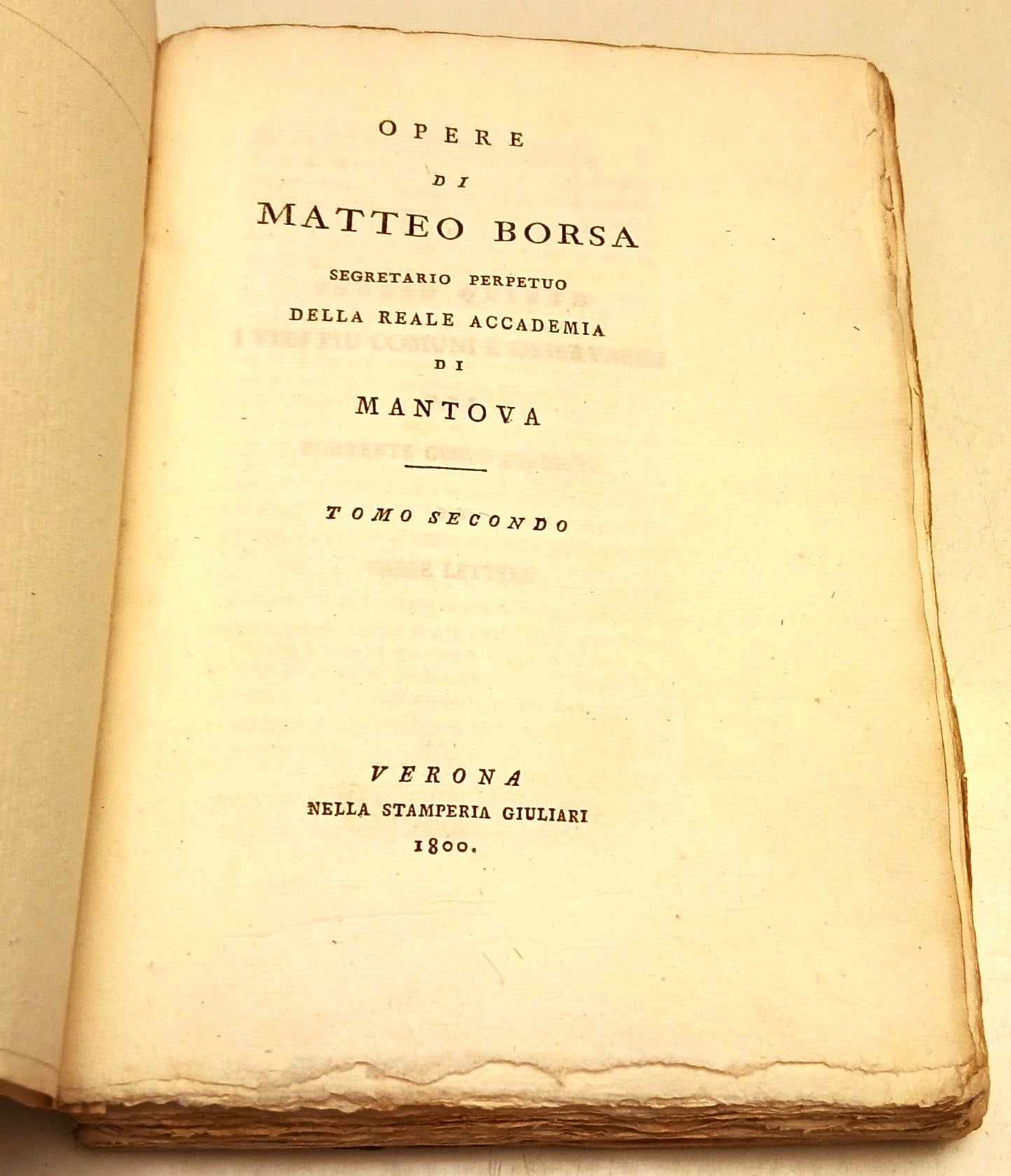 Opere di Matteo Borsa Tomo Secondo - Stamperia Giuliari - 1800 - Mantova - XFS47