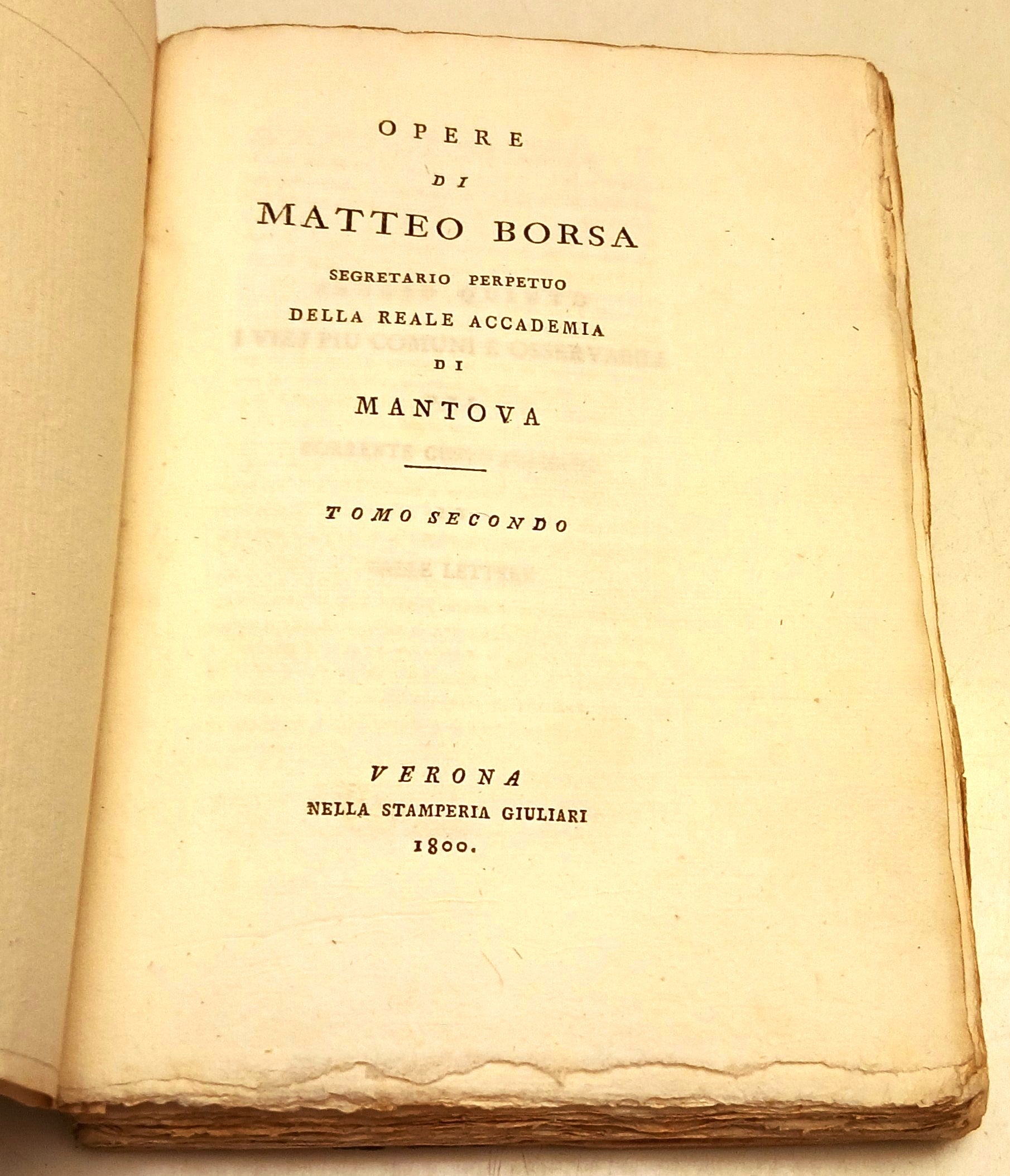 Opere di Matteo Borsa Tomo Secondo - Stamperia Giuliari - 1800 - Mantova - XFS47