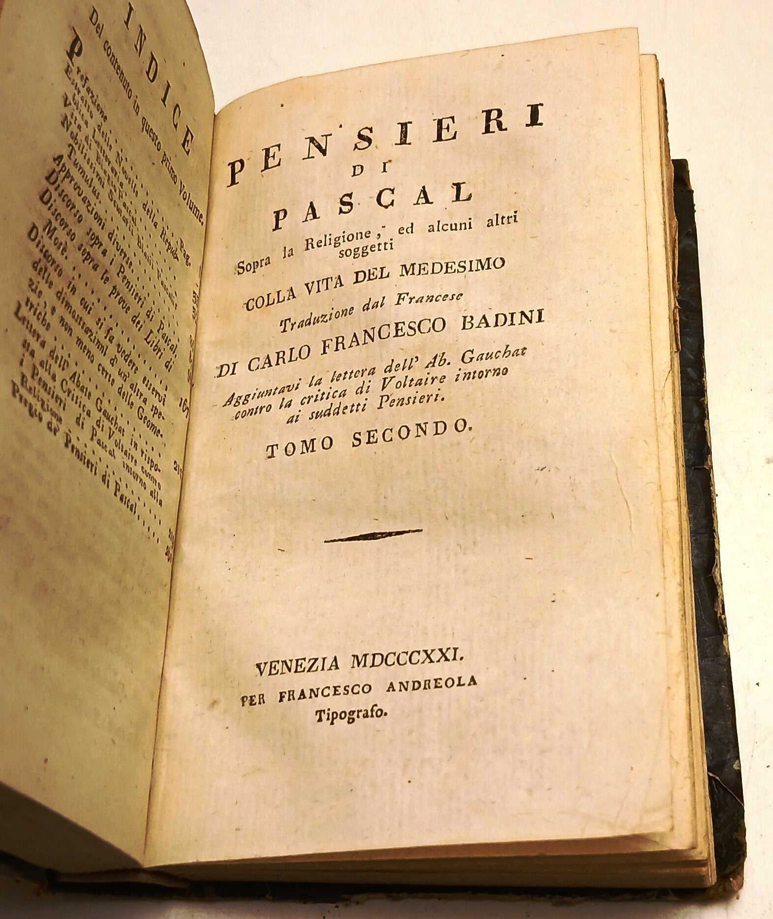 Pensieri sopra le religione Tomi I/II - Pascal- Francesco Andreola- 1821- ZFS113