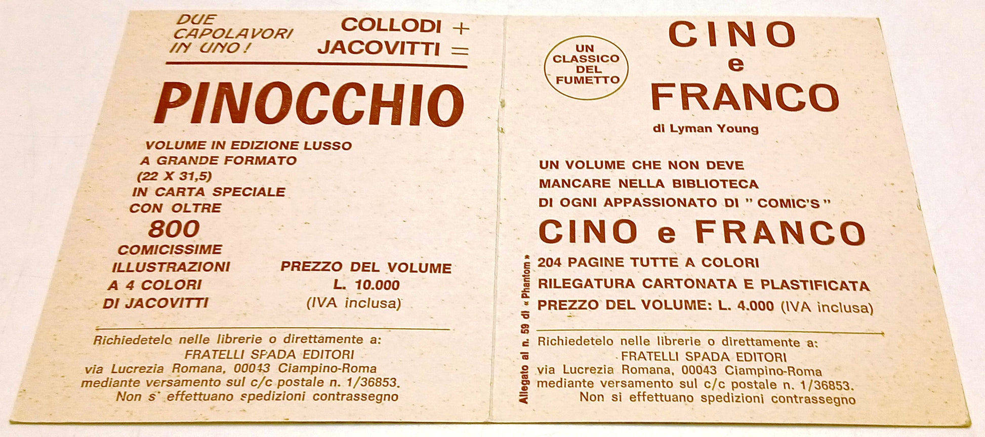 CV- Pieghevole pubblicitario Fratelli Spada - Pinocchio Cino e Franco - RVSz124