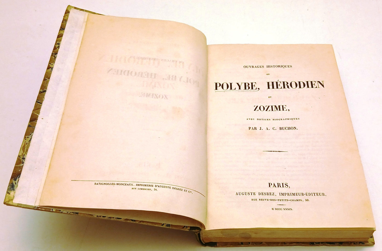 Polybe Herodien et Zozime  - J. A. C. Buchon - Auguste Desrez - 1839 - YFS352