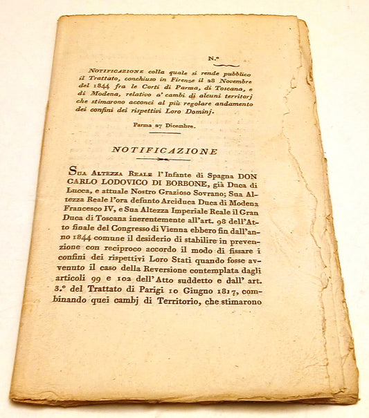 Notificazione Sua Altezza Reale Don Carlo Lodovico di Borbone - 1844 - RVSa902