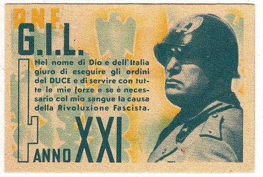 CV- GIOVENTU' ITALIANA DEL LITTORIO G.I.L. TESSERA IL FIGLIO DELLA LUPA - RVSz13