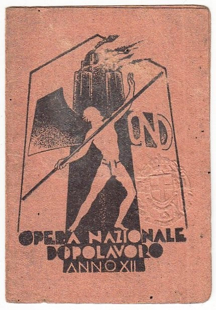 CV- OPERA NAZIONALE DOPOLAVORO TESSERA RICONOSCIMENTO - ANNO XII - 1934 - RVSz15