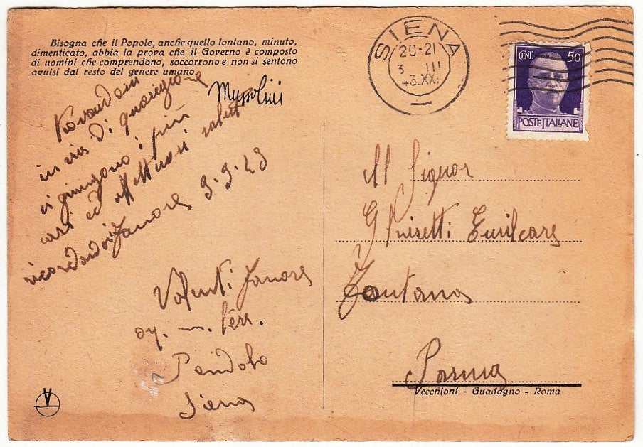 CV- CARTOLINA VIAGGIATA - MUSSOLINI TRA LA GENTE - SIENA 1929 - RVSz19