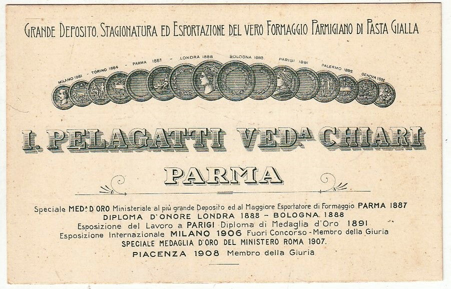 CV- CARTOLINA PUBBLICITARIA I PELAGATTI CHIARI PARMA PARMIGIANO REGGIANO- RVSz23