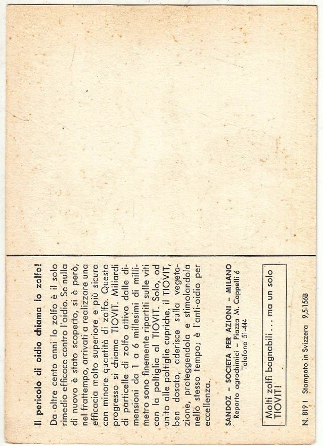 CV- CARTOLINA PUBBLCITARIA - TIOVIT SANDOZ CONTRO L'OIDIO - RVSz27