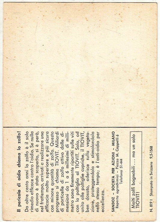 CV- CARTOLINA PUBBLCITARIA - TIOVIT SANDOZ CONTRO L'OIDIO - RVSz27