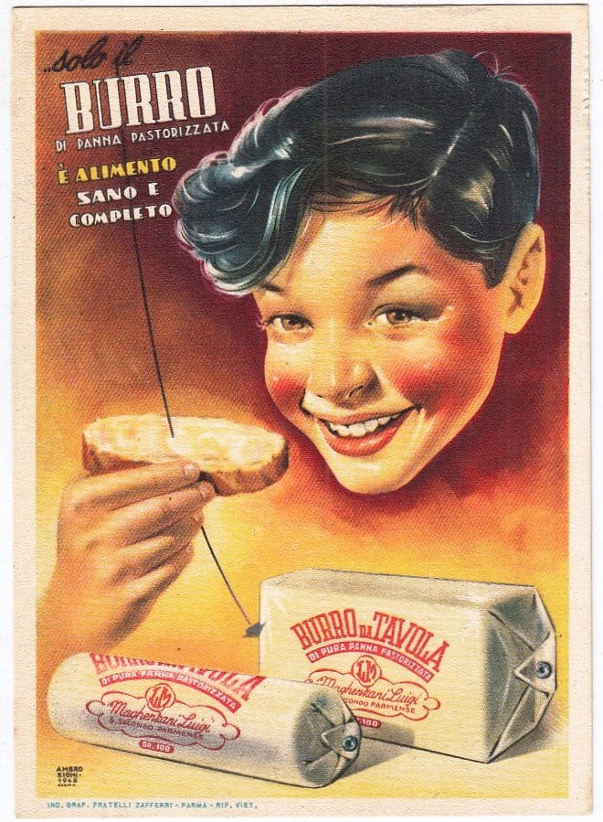 CV- CARTOLINA PUBBLICITA' BURRO PANNA PASTORIZZATA MAGHENZANI LUIGI PARMA RVSz28