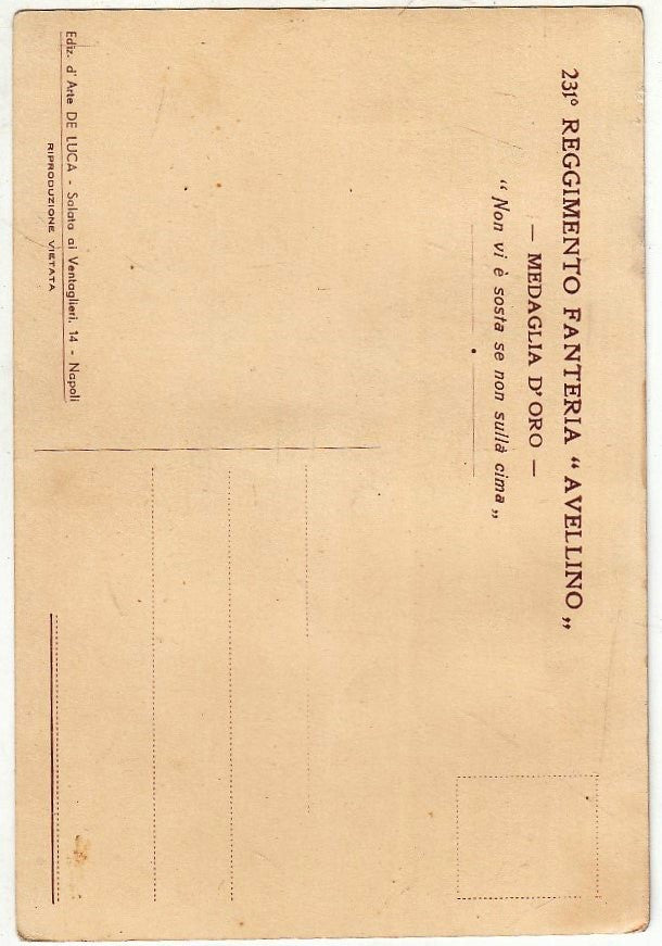 CV- CARTOLINA POSTALE - 231° REGGIMENTO FANTERIA AVELLINO MEDAGLIA D'ORO- RVSz29