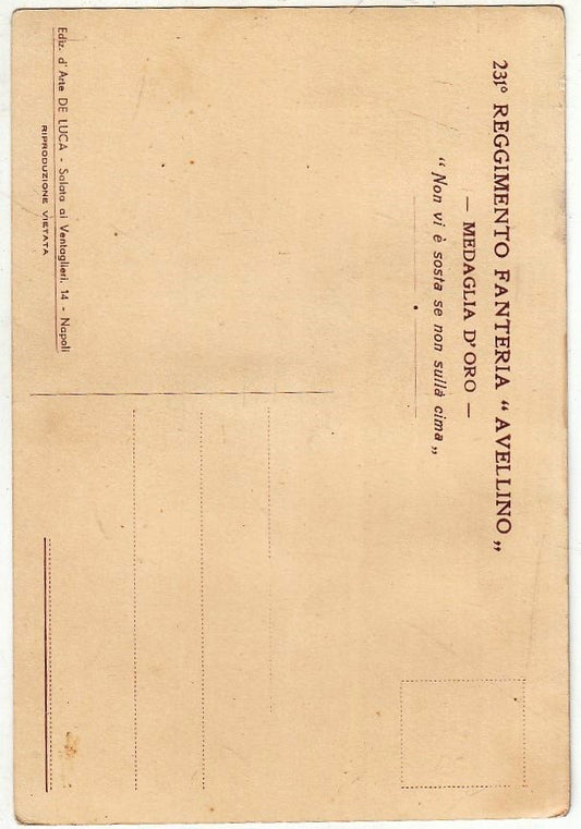 CV- CARTOLINA POSTALE - 231° REGGIMENTO FANTERIA AVELLINO MEDAGLIA D'ORO- RVSz29