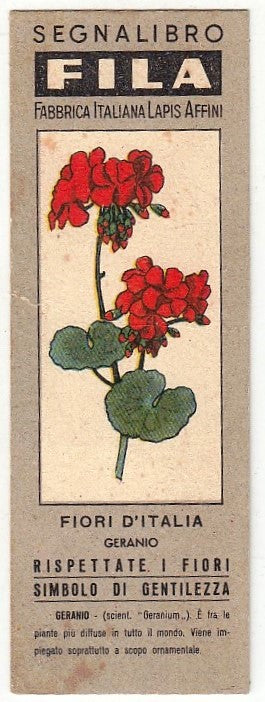 CV- SEGNALIBRO PUBBLICITARIO - FILA - FIORI D'ITALIA GERANIO - RVSz76