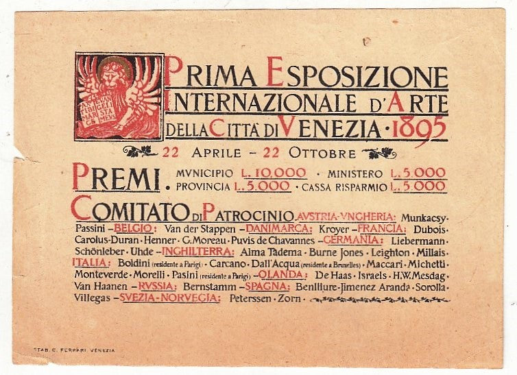CV- PUBBLICITA' PRIMA ESPOSIZIONE INTERNAZIONALE D'ARTE VENEZIA 1895 - RVSz86
