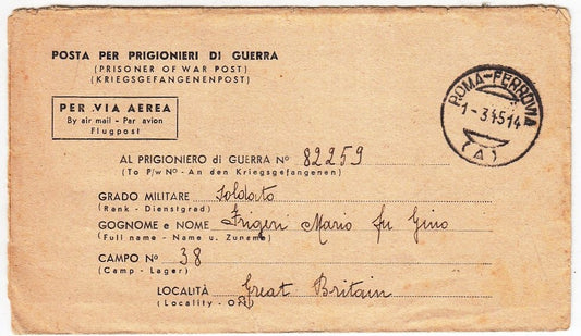 CV- LETTERA POSTA PER PRIGIONIERI DI GUERRA  1945 - RVSz92