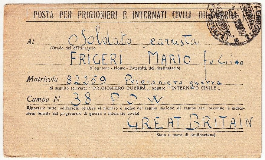 CV- LETTERA POSTA PER PRIGIONIERI E INTERNATI CIVILI DI GUERRA 1945 - RVSz93